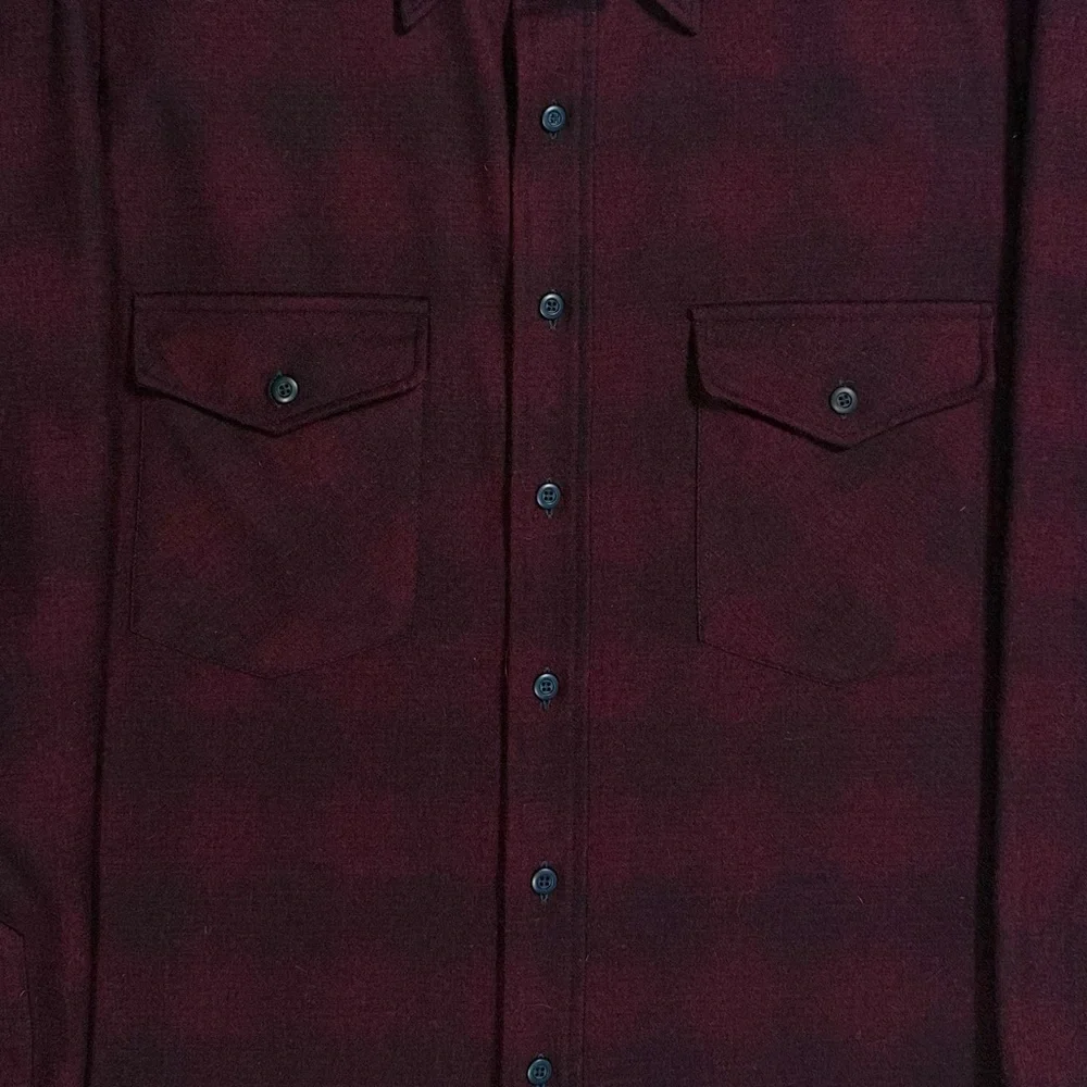 Vintage Pendleton Made in‎ USA virgin wool burgundy plaid flannel men large long